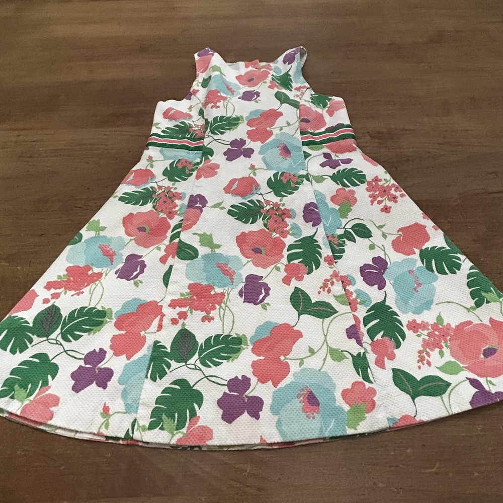 Janie and Jack Dress Girls 5 White Tropical Floral A-Line Bow Back Sleeveless